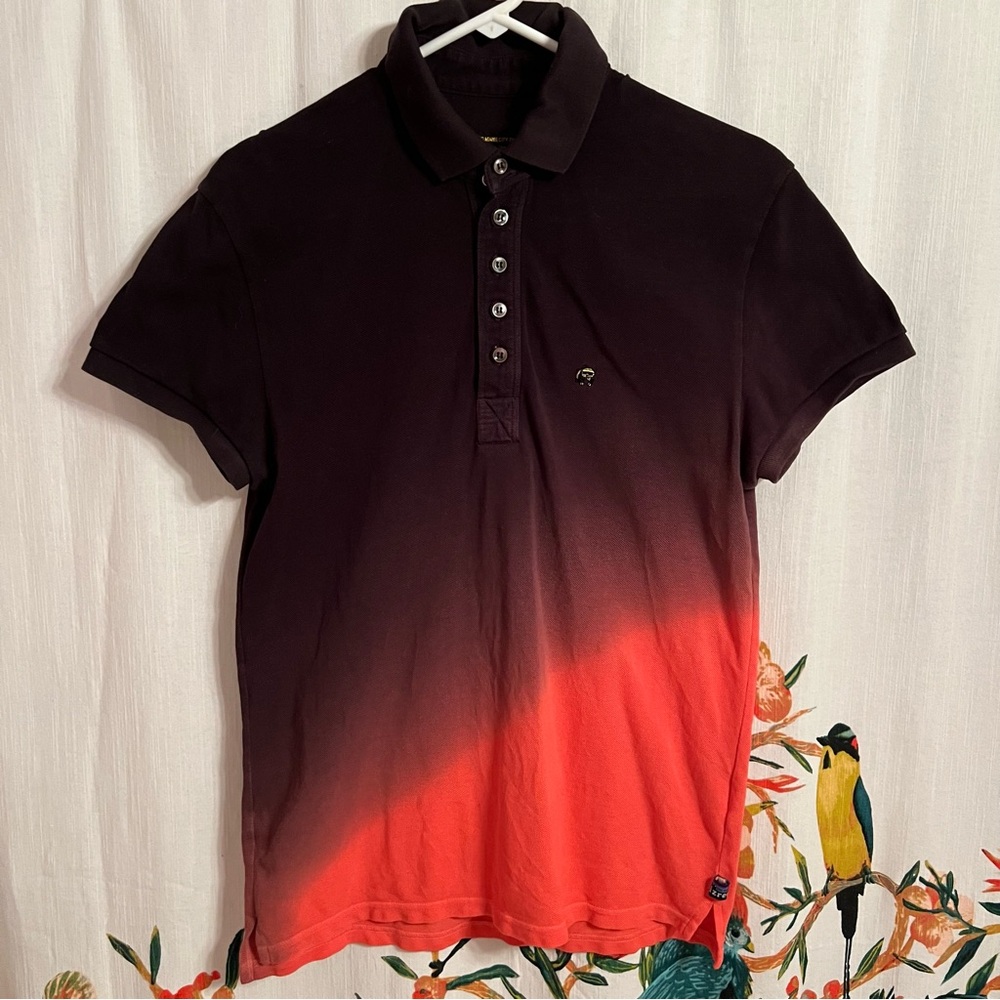 Izreel by Kazuhiro Takakura Black Red Ombre Mens Polo Sz 48 (S) Japan Preppy